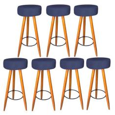 Kit 07 Banqueta Alta Flora Pés Palito em Madeira Caramelo para  Bar Bi