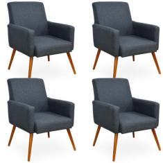 Kit 04 Poltronas Decorativas Para Sala de Estar Maria Linho Chumbo - L