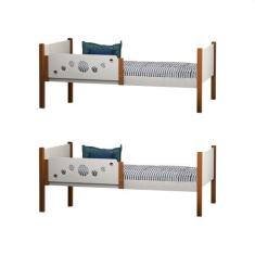 Kit 2 Camas Infantil Solteiro Star - Branco/mel - Divaloto Móveis - MA