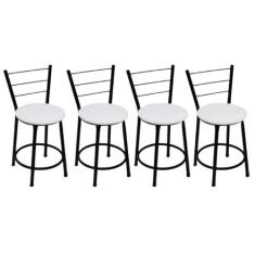 Kit 4 Banquetas Baixas Preta com Encosto Assento Branco - Fortmix