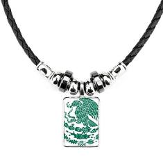 DIYthinker Colar com emblema nacional do México com pingente de corda de couro