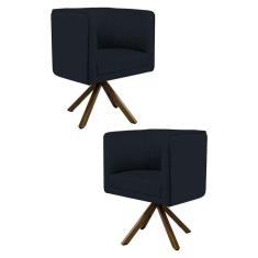 Kit 2 Poltronas Decorativas Base Giromad Madeira Betina B-300 Veludo Preto - Domi