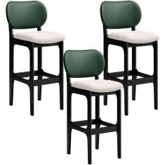 Kit 3 Banquetas Alta Betta Preto Facto Verde Linho Cru