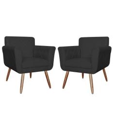 Kit 02 Poltronas Decorativas Isabela em Tressê Pés Palito Suede Preto 