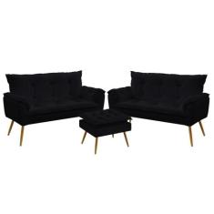 2 Namoradeiras Opala com Puff Lunar Veludo Aradecor, Preto, ÚNICO