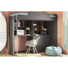 Beliche Multifuncional Office New (cama+bancada+baú+nicho+prateleiras) Grafite-jatobá - Santos Andirá
