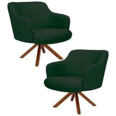 Kit 2 Poltronas Decorativas Giratórias Base Giromad Madeira Jade C-117 Linho Verde Musgo - Domi