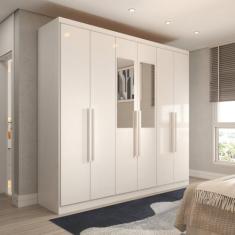 Guarda-Roupa Casal Mykonos 6 Portas 2 Gavetas com Espelho Branco - Pan