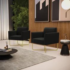 Kit 2 Poltronas Base X Industrial Dourado Marisa Suede - D'Rossi, Pret