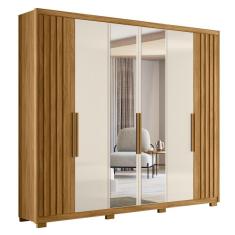 Guarda Roupa Casal Com Espelho 6 Portas 260cm Gaia M07 Freijó-off White - Mpozenato