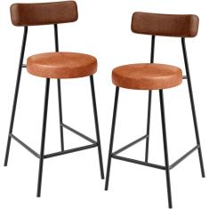 Kit 02 Banquetas Baixa Cozinha Sala Jantar Bancada Milão L02 Couríssimo Marrom Camel - Lyam Decor