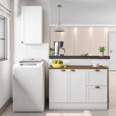 Cozinha Modulada 2 Peças 3 Portas 2 Gavetas Balcão com Tampo Unna Branco