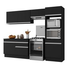 Armário De Cozinha Compacta 4 Peças Com Rodapé Mp2193 Made Multimóveis Preto/branco Preto/branco