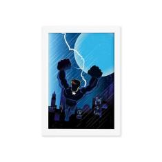 Quadro Super Heróis Geek Azul Raio Moldura Branca 33x43cm - Quartinhos
