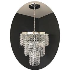 Lustre pendente redondo prata cristal acrílico alto brilho sala quarto bivolt montado 30x70cm