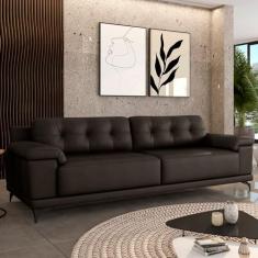 Sofá Living 4 lugares 252cm Agostino Pés Design em Ferro Couro Marrom G52 - Gran Belo