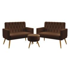 Kit 2 Poltronas Namoradeiras Decorativas Nina Com Rodapé E Botões Puff