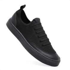 Tenis Sapatenis Cano Baixo Casual Calce Facil Cadarço Elástico Preto C