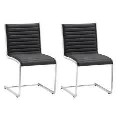 Kit 2 Cadeiras Escritório Fixa Preta Sem Braços Cromada - Alezzi