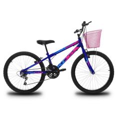 Bicicleta Infantil para Menina Aro 24 com 18 Marchas KOG Azul Signos e Rosa