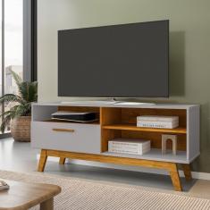 Rack Para Tv Até 55 Polegadas Pés Madeira Retrô Paládio Off-white-naturalle