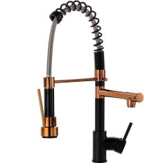 Torneira Para Cozinha Gourmet Misturador Monocomando Munim Pingoo.casa - Dourado Rose E Preto