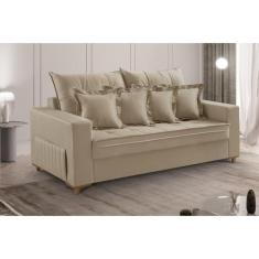 Sofá 3 Lugares Beny 200cm com Almofadas e Pés de Madeira - Vicam Estof