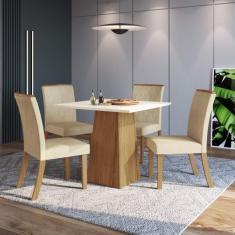 Conjunto Sala de Jantar 4 Cadeiras Rafaela Espresso Móveis Nature/off White/linho