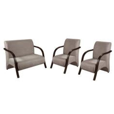 Conjunto Poltronas Venus Braços em Madeira 1 Namoradeira, 2 de um Lugar Suede 