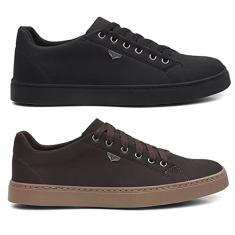 kit 2 pares Tenis Masculino Confortável em lona LL 0271 pt marr Cor:Preto;Tamanho:42;Genero:Masculino