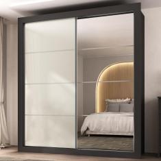 Guarda-roupas Casal Com Espelho 2 Portas De Correr 4 Gavetas Chicago Multimóveis Mp4269 Off White Off White