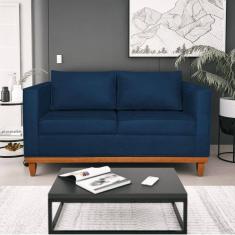 Sofá 2 Lugares 140cm Suede Esper Maranata Estofados Azul Marinho