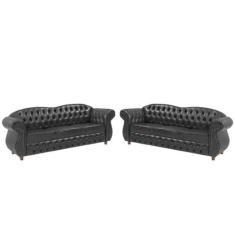 Dois Sofás Chesterfield Merlo 3 lugares 1,80 - Corano Preto / Decoraçã