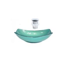 Cuba de Vidro Oval Chanfrada 46cm + Válvula Click Verde