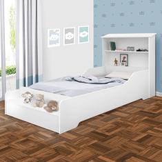Cama Infantojuvenil Branca Com Prateleira Liz