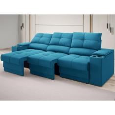 Sofá com Porta Copos e Carregador USB Retrátil e Reclinável Ringo 2,30m Velosuede Areia - NETSOFAS