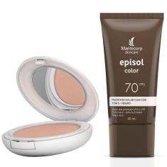 Kit Protetor Solar Episol Color Pele Extra Clara FPS 50 Pó Compacto 10g e Protetor Solar Pele Negra T5 FPS 70 Loção com Efeito de