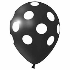 Balão de Látex Decorado Preto Com Bolinhas Brancas 10" 28cm 25un Pic Pic