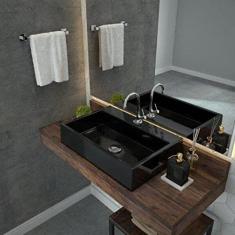 Kit Cuba Rt55 com Torneira 1198 Metal e Válvula Click 1 Polegada e meia e Sifão Cromado e Flexível Compace Preto