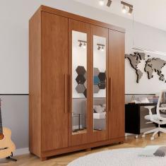 Guarda-roupa Solteiro 4 Portas 3 Gavetas com Espelho com Pés Roma Espresso Móveis Cinamomo