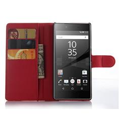 NEKOYA Capa premium para Sony Xperia Z5, capa carteira flip de couro PU premium com compartimento para cartão, suporte e fecho magnético [capa interna à prova de choque de TPU] Compatível com Sony