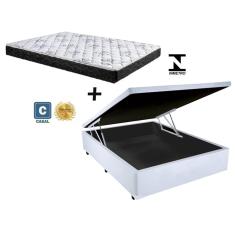 Cama Box Baú Casal Sono Sintético Branco + Colchão Casal Sono Espuma D23 Com eps 14x138x188