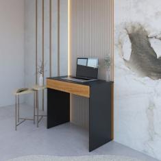 Mesa Escrivaninha Com 1 Gaveta Sevilha Preto Com Amadeirado Freijó