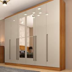 Guarda Roupa Casal 6 Portas 8 Gavetas Com Espelho Portugal 270cm Espresso Móveis Cinamomo-off White