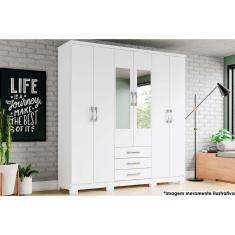 Guarda Roupa 6 Portas (2 C- Espelho) E 3 Gavetas C- Pés Caju Da136 Branco - Henn