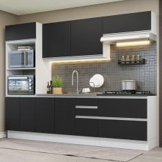 Armário De Cozinha Completa 100% Mdf 270cm Branco/preto Acordes Madesa 06