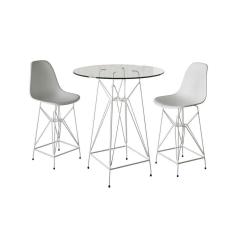 Jogo Mesa Bistrô Eames Vidro 60Cm 2 Banquetas Branca Base Ferro Branco - Cor: Branco