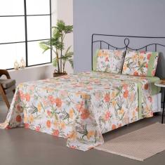 Jogo de Lençol Completo Encantare Roupa de Cama Casal Padrão Percal 180 Fios Estampado Ponto Palito Algodão 4 Peças