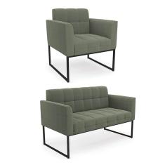 Sofá Namoradeira e Poltrona Industrial Preto Elisa Bouclê Menta D03 - D`Rossi