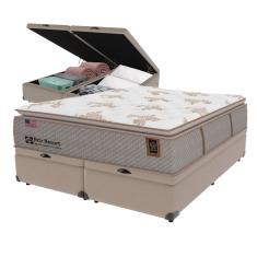 Cama Box Baú Bege e Colchão Queen Ritz Resort Pillow High Tech Sealy